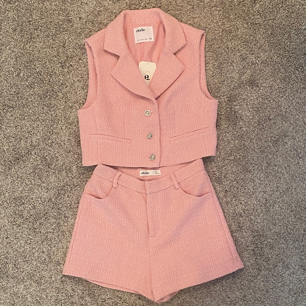 Elodie Pink Tweed Cropped Vest